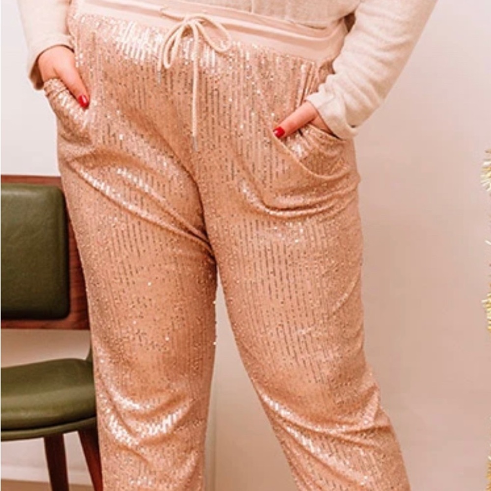 Rose Gold Sequin Joggers. Never Worn
